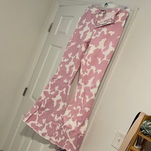 Whiskey Darling Pink Cow Pring Flare Jeans